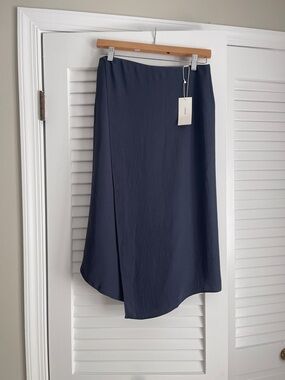 Vince Navy High-Low Faux Wrap Skirt